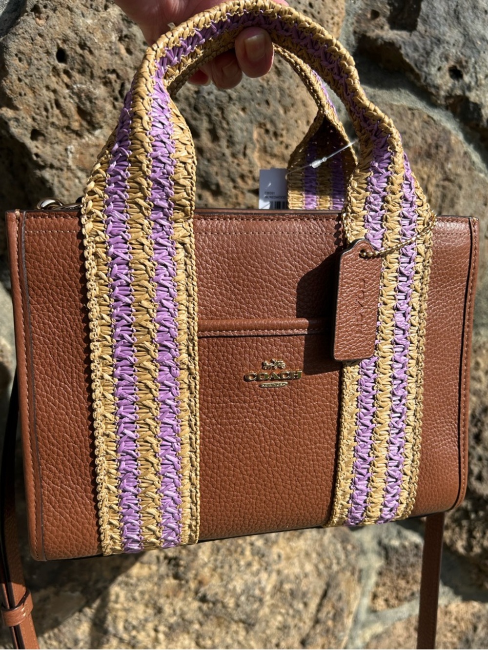 COACH Smith 24 Tote Pebble Leather w/Straw-Webbed Trim Crossbody/Satchel NWT - Picture 5 of 11